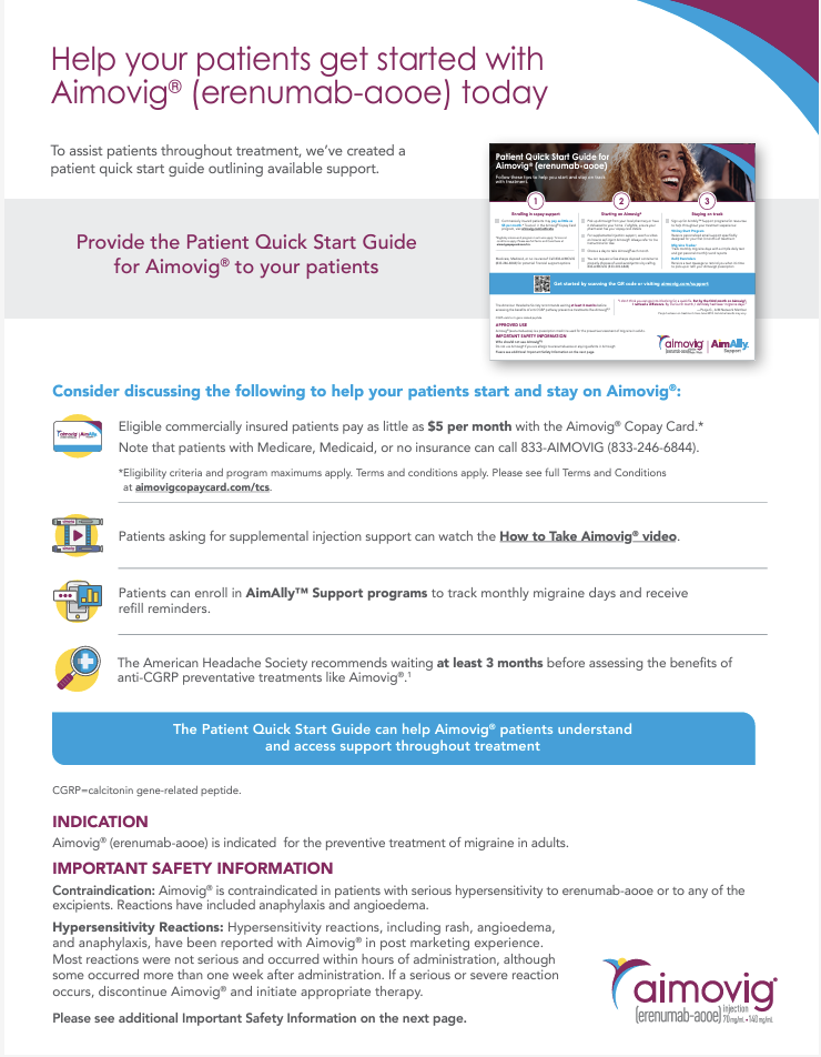 Guide on helping patients start Aimovig® (erenumab-aooe)
